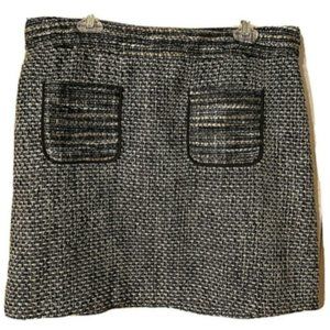 LOFT Skirt Sz 14 Black Silver Tweed Front Pockets Short Straight Mini